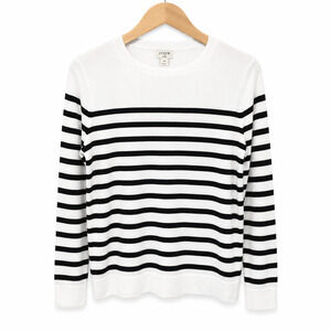 J Crew Factory Teddie Sweater Womens Size Medium White Black Stripe 100% Cotton